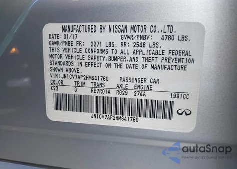 2017 Infiniti Q50 2.0T Premium из США, поврежденный, VIN JN1CV7AP2HM641760